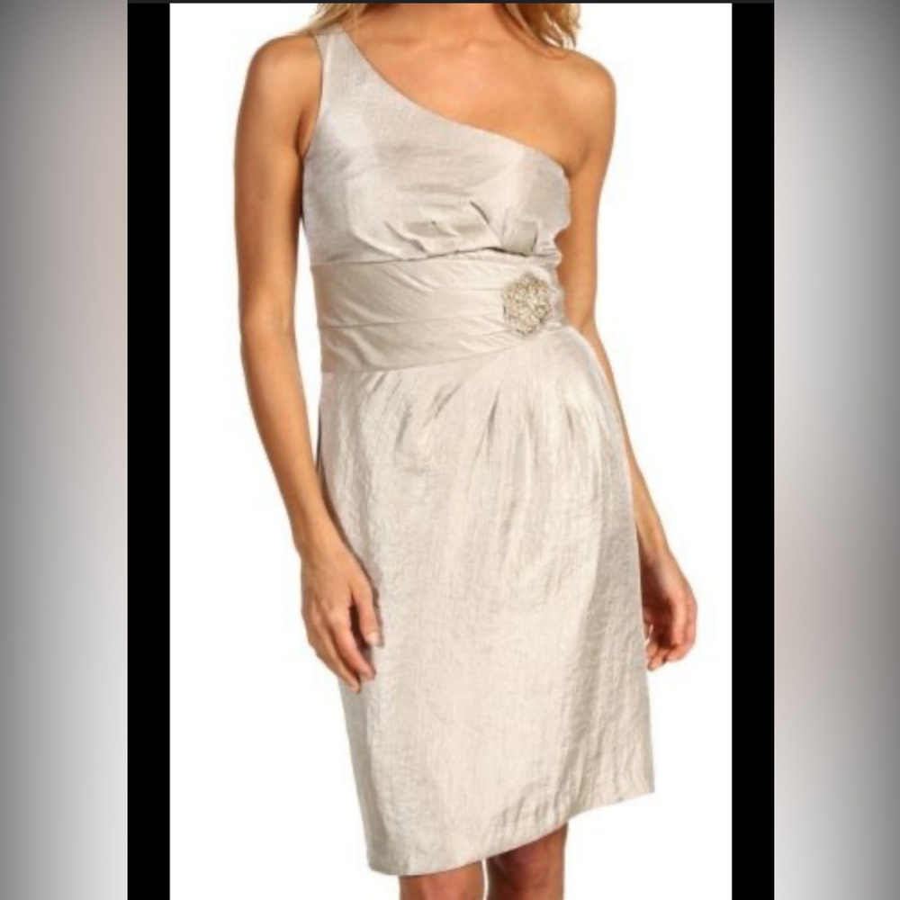 TAHARI ASL ~ NWT- Julianne Taffeta Jewelled One Shoulder Sheath Party Dress